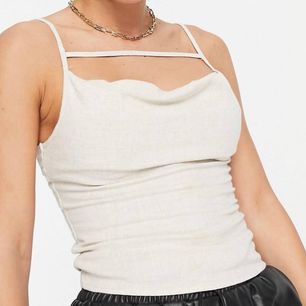 4th & reckless linen cami strap top in beige